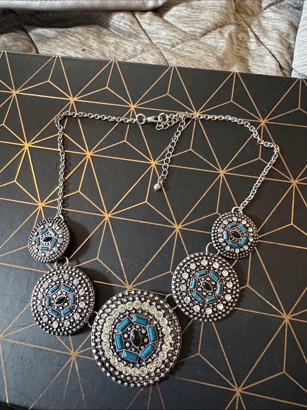 Boho Turquoise and Silver Statement Necklace